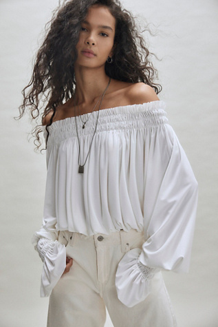 Norma Kamali Long-Sleeve Peasant Bodysuit at Free People in White, Size: S