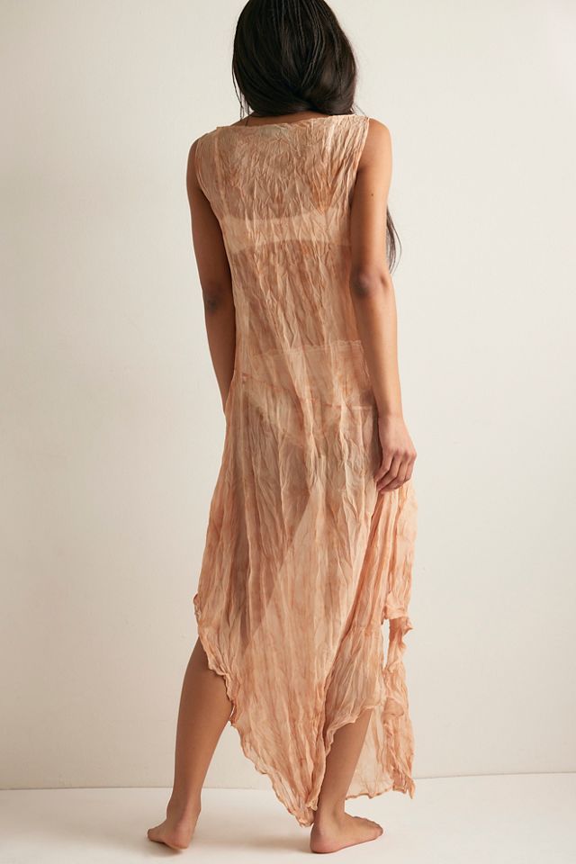 ESTHE Sheer Crinkle Hanky Hem Maxi Slip Dress #1