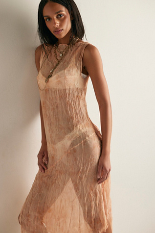ESTHE Sheer Crinkle Hanky Hem Maxi Slip Dress