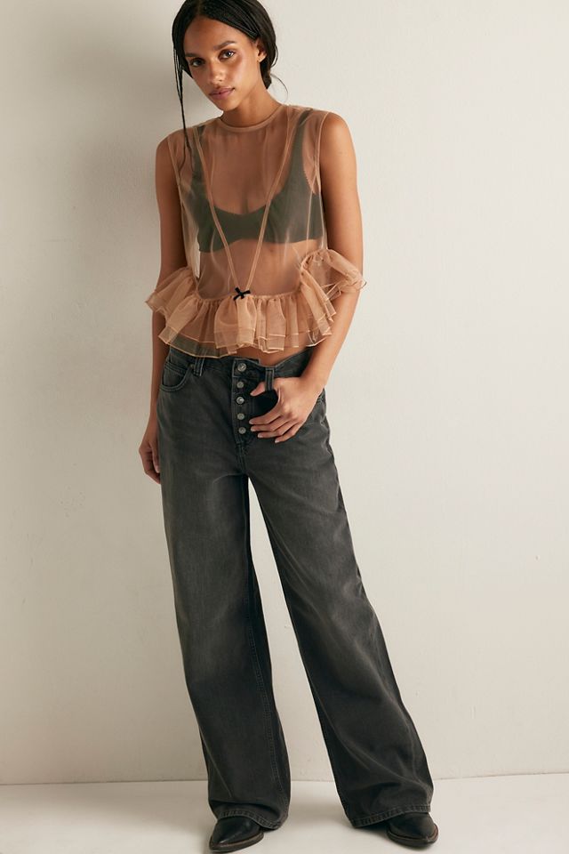 esthe／Tulle Peplum Ruffle Top/Black Tulle Peplum Ruffle Top • ESTHE