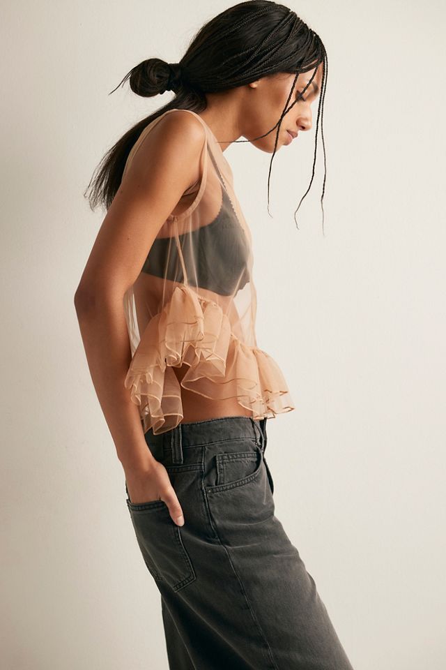 esthe／Tulle Peplum Ruffle Top/Black Tulle Peplum Ruffle Top • ESTHE