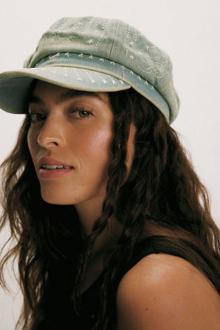 Denim Embroidered Cadet Hat by Free People in Blue