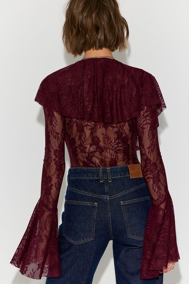 Norma Kamali Long Sleeve Deep V Ruffle Bodysuit #1