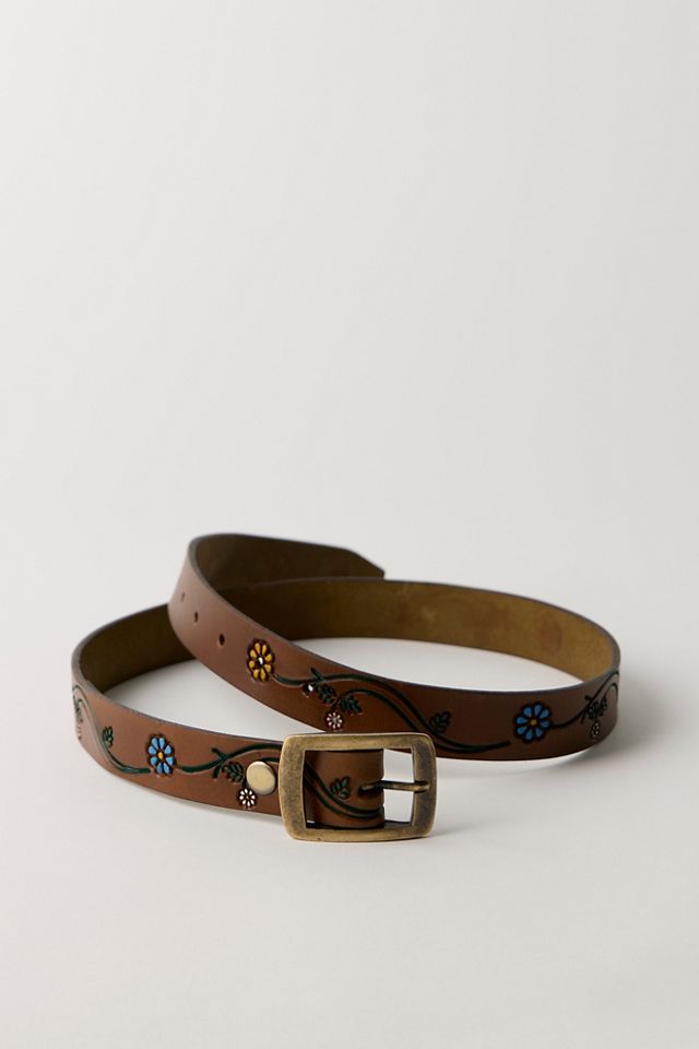 Free People Leather Belt Light Tan Colorful Embroidery Goat & Cow Leather S/M Matador Leather Belt | Free People main image 3