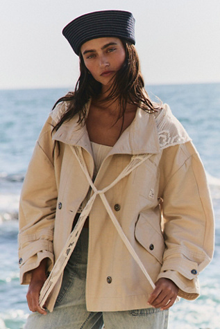 We The Free Collins Washed Canvas Funnel-Neck Jacket at Free People in Almond Flour, Size: Medium