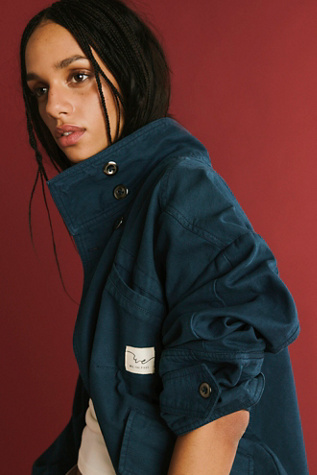 We The Free Collins Washed Canvas Funnel-Neck Jacket at Free People in Blue, Size: S