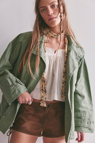We The Free Collins Washed Canvas Funnel-Neck Jacket at Free People in Oil Green, Size: Small
