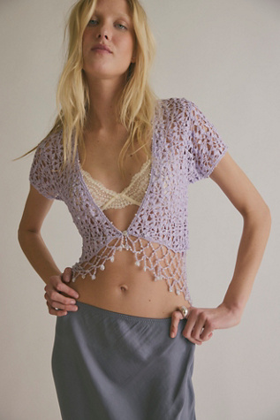 Sea Shimmer Crochet Cardi by Free People in Purple, Size: XS