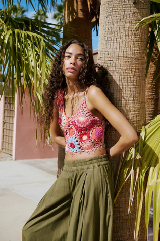 Fiorella Crochet Tank Top by Free People in Pink, Size: M