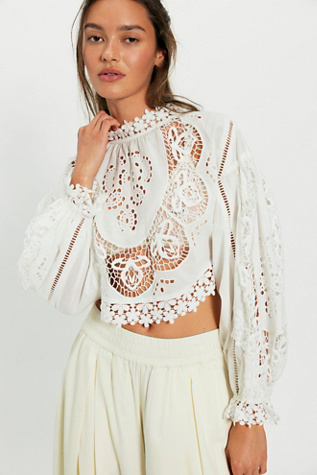 Hannah Embroidered Cutwork Top by Free People in White, Size: S