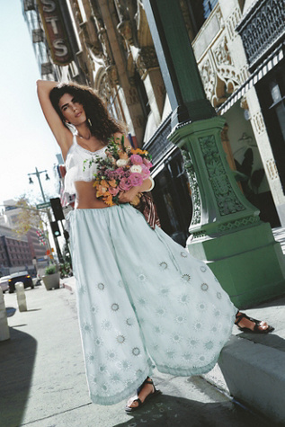 Sweet Serenade Pull-On Wide-Leg Pants by Free People in Green, Size: US 6
