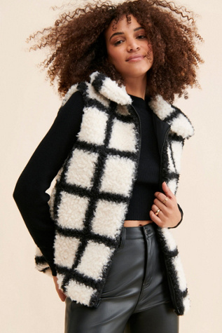 Anna Sui Windowpane Faux Fur Vest