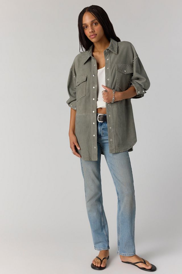 Understated Leather Starburst Shirt Jacket #3