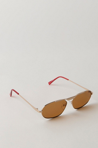 Женские солнцезащитные очки Free People Tavi Aviator Sunglasses, цвет: Золотой / Шоколадный — фото 3