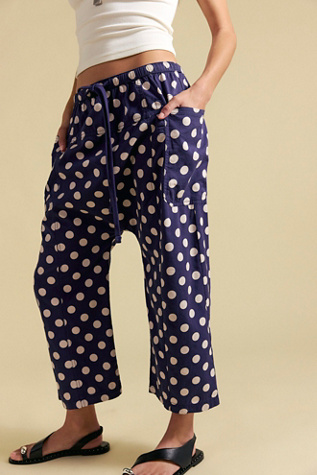 Need You Now Printed Cotton-Poplin Harem Pants at Free People in Navy Combo, Size: XS