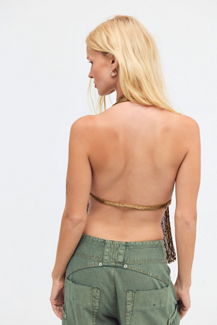 Женский топ Retrofete Sereya Embellished Fringe Halter Top, цвет: Ochre — фото 2