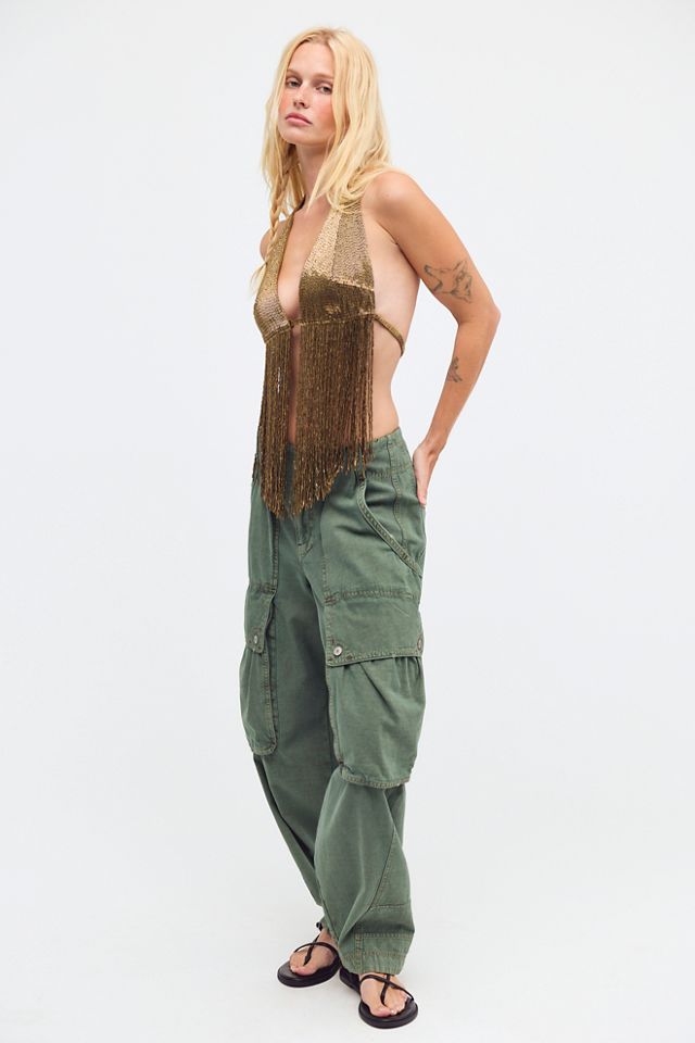 Retrofete Sereya Embellished Fringe Halter Top #2