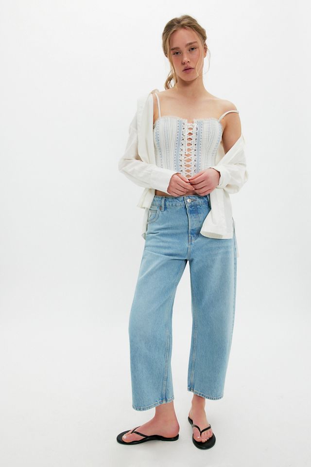 LoveShackFancy Bensen Cotton Lace-Up Bustier Top #2