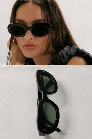 Hazel Round Polarized Sunglasses by Free People in Black