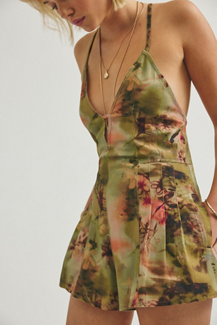 We The Free Nostalgia Ultra Printed Shortalls at Free People in Mossy Combo, Size: XS