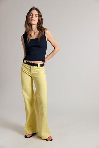 Time Flies Low-Rise Clean Solid Trousers by Free People in Yellow, Size: US 2