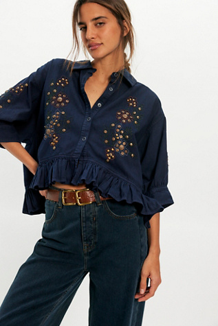 We The Free Bailey Embellished Denim Shirt at Free People in Black, Size: S