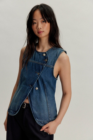We The Free Maris Denim Vest Jacket at Free People in Blue, Size: S