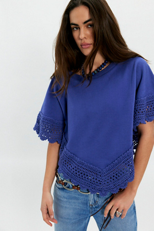 Rae Crochet Sweatshirt by Free People in Blue, Size: XS