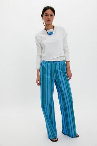 Laagam Leroy Blue Striped Twill Pants