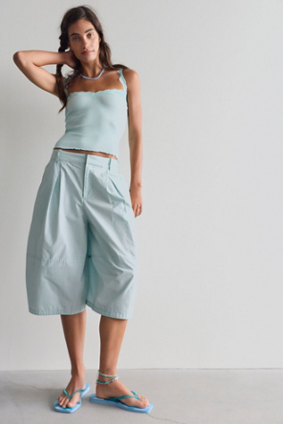 Gardenia Wide-Leg Cropped Cotton Trousers by Free People in Blue, Size: US 0