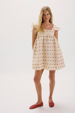 free people brown and white polka dot dress Polka Dot Scallop Mini Dress-Brown