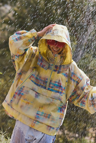 Singin’ In The Rain Printed Packable Waterproof Pullover Jacket by FP Movement at Free People in Washed Away Plaid Butter, Size: Medium