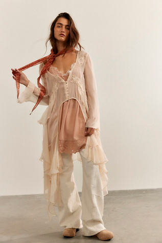 Nigel Preston Angel Chiffon Maxi Top at Free People in Cream Pink, Size: Medium