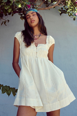Nina Babydoll Cotton-Linen Low Square Neck A-line Mini Dress by free-est at Free People in Tan, Size: S