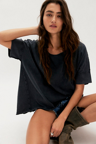 We The Free Rex Oversized Cotton Tee at Free People in Black, Size: XL