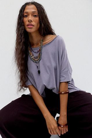 We The Free Rex Oversized Cotton Tee at Free People in Plum Ash, Size: Small