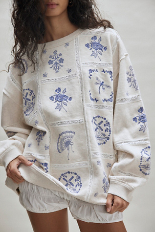 Rudy Lace Embroidered Sweatshirt by Free People in Grey, Size: L