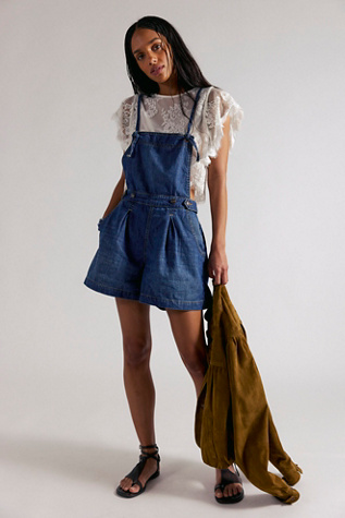 We The Free Axel Denim Shortalls at Free People in Light Wash, Size: L