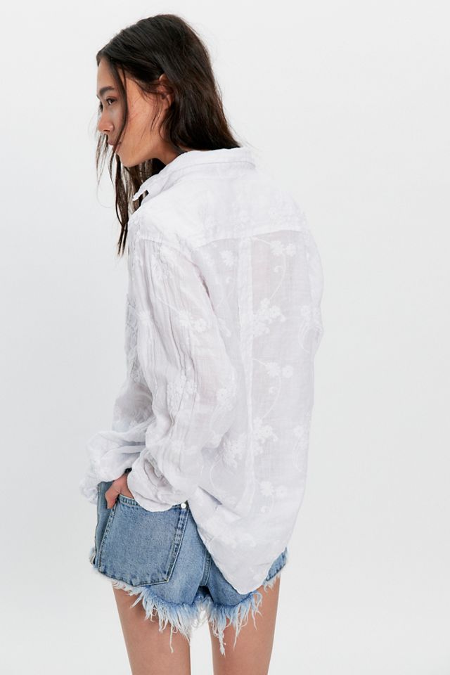 Llea Blue Floral Embroidered Linen Shirt #1