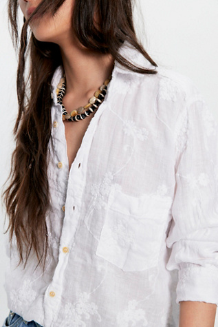 Llea Blue Floral Embroidered Linen Shirt