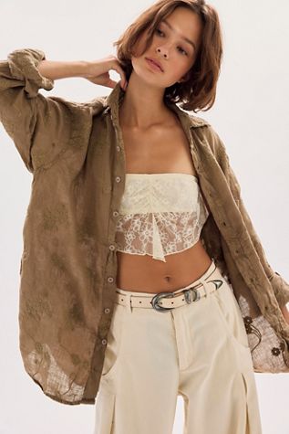 Llea Blue Floral Embroidered Linen Shirt
