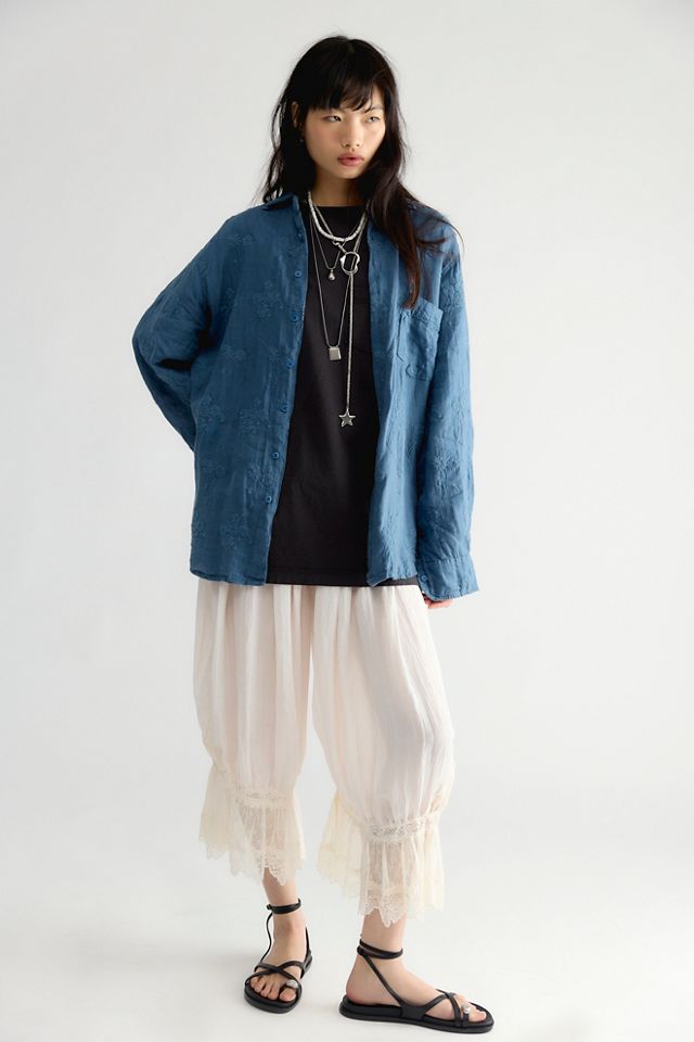 Llea Blue Floral Embroidered Linen Shirt #3