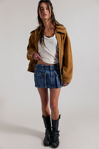 We The Free Hera Studded Denim Mini Skirt at Free People in Medium Wash, Size: 29
