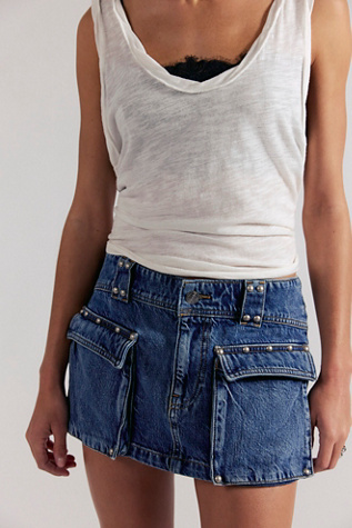 We The Free Hera Studded Denim Mini Skirt at Free People in Juno, Size: 27