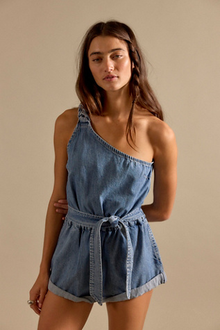 We The Free Topanga Denim Romper at Free People in Blue, Size: XL