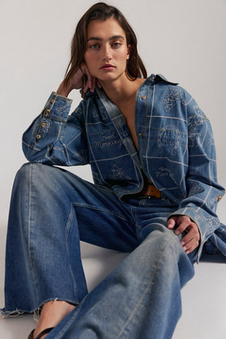 Женский топ We The Free Have A Nice Day Denim Top, цвет: Средний индиго варёный — фото 4