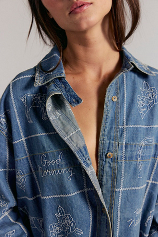 Женский топ We The Free Have A Nice Day Denim Top, цвет: Средний индиго варёный — фото 3