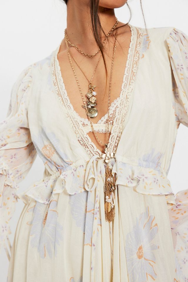 chinese dress ladies FREE PEOPLE Floral Mesh GIANNI Maxi Dress – Silver Accents main image 1