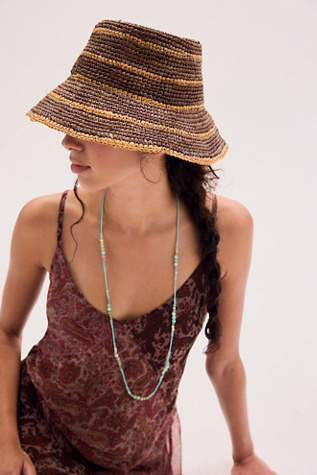 Aneta Rafia Bucket Hat by Free People in Brown