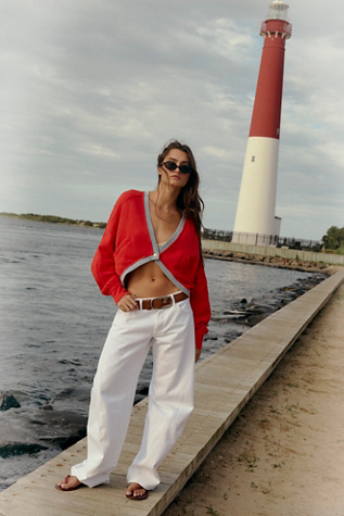 We The Free Fable Low-Rise Twisted Bowed Barrel Jeans at Free People in White, Size: 27 S